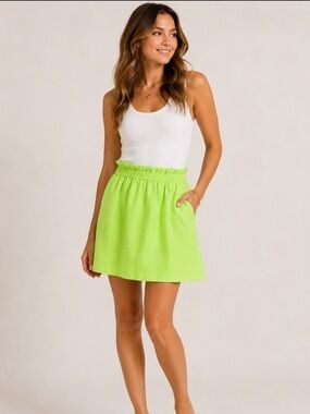 J.Crew Neon Lime Green Linen Paperbag Waist Mini Skirt Size 2